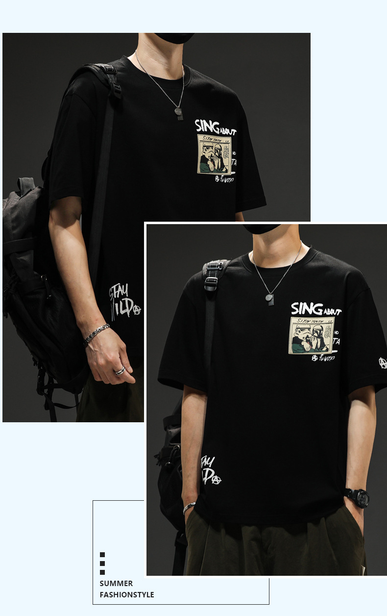 Summer short-sleeved T-shirt for men, a trendy brand, off-the-shoulder breathable casual thin half-sleeve T-shirt, round-neck five-quarter sleeve T-shirt for men pic 19