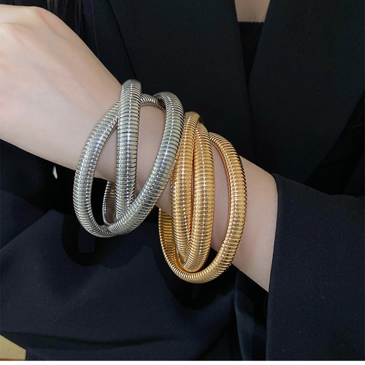 European and American cross-border multi-layer armband open bracelet, high-end, simple and niche wristband, fashionable, individual and elegant jewelry for women pic 2