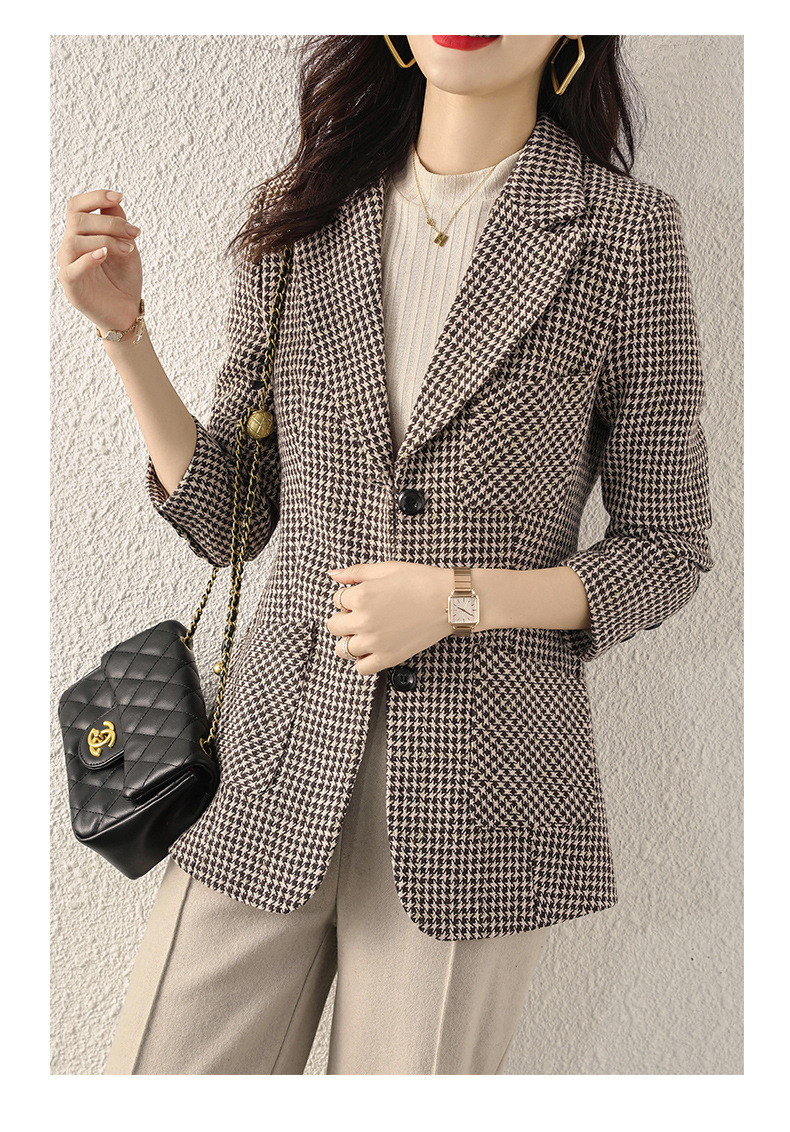 Early autumn Japanese-style checkered mid-length coat for women, slimming and fashionable checkered suit, three-pocket small suit for women pic 33