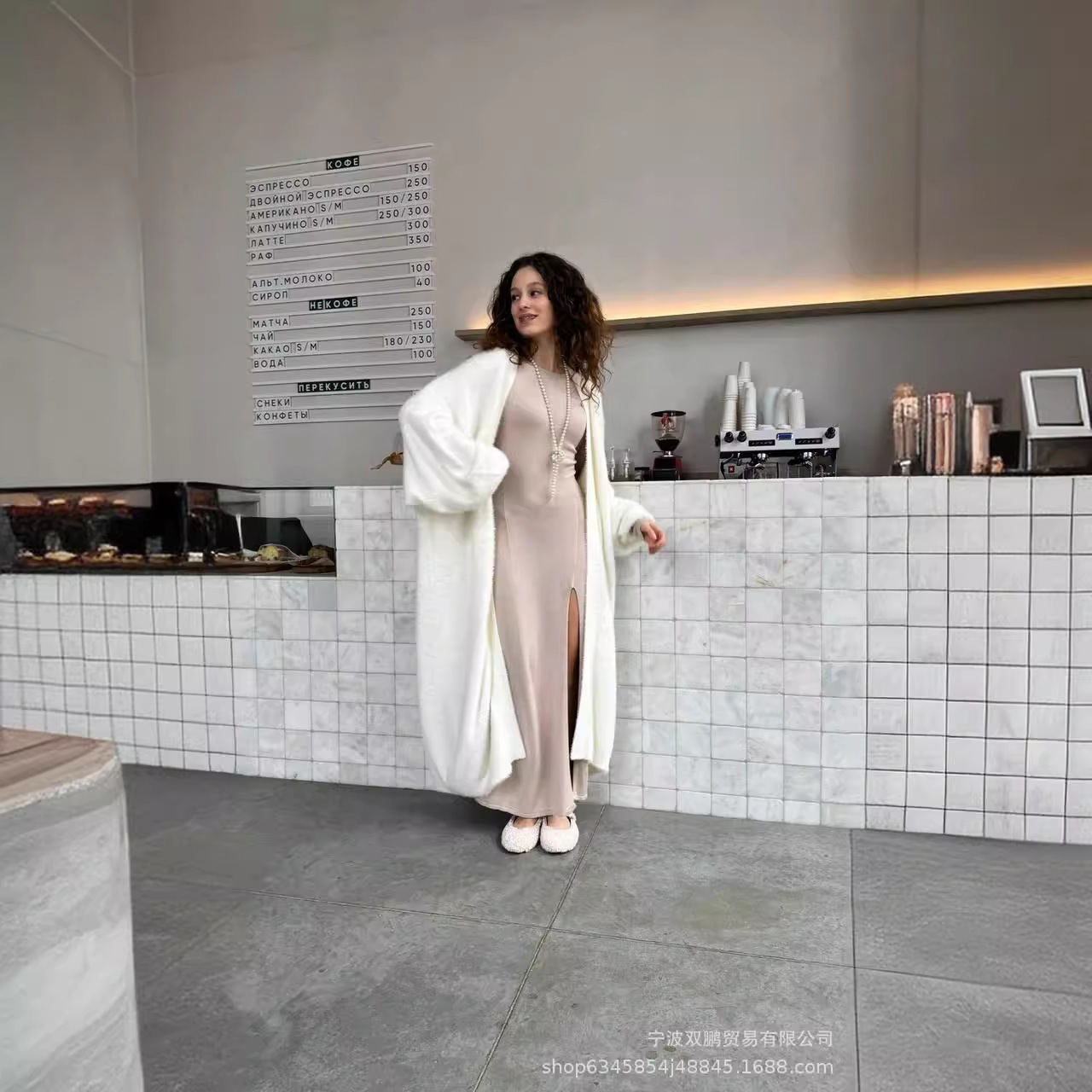 2025秋冬新长款仿貂开衫女跨境欧美风热卖慵懒风针织毛衣带腰带详情3