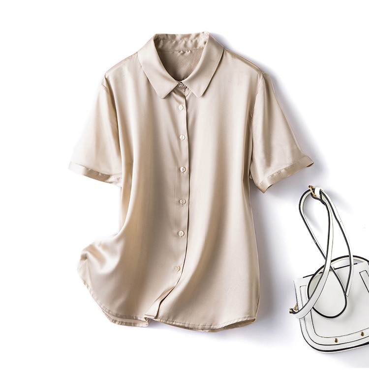 Silk short-sleeved shirt, a new summer professional shirt for women, with a unique design sense and a niche commuting top made of mulberry silk pic 49
