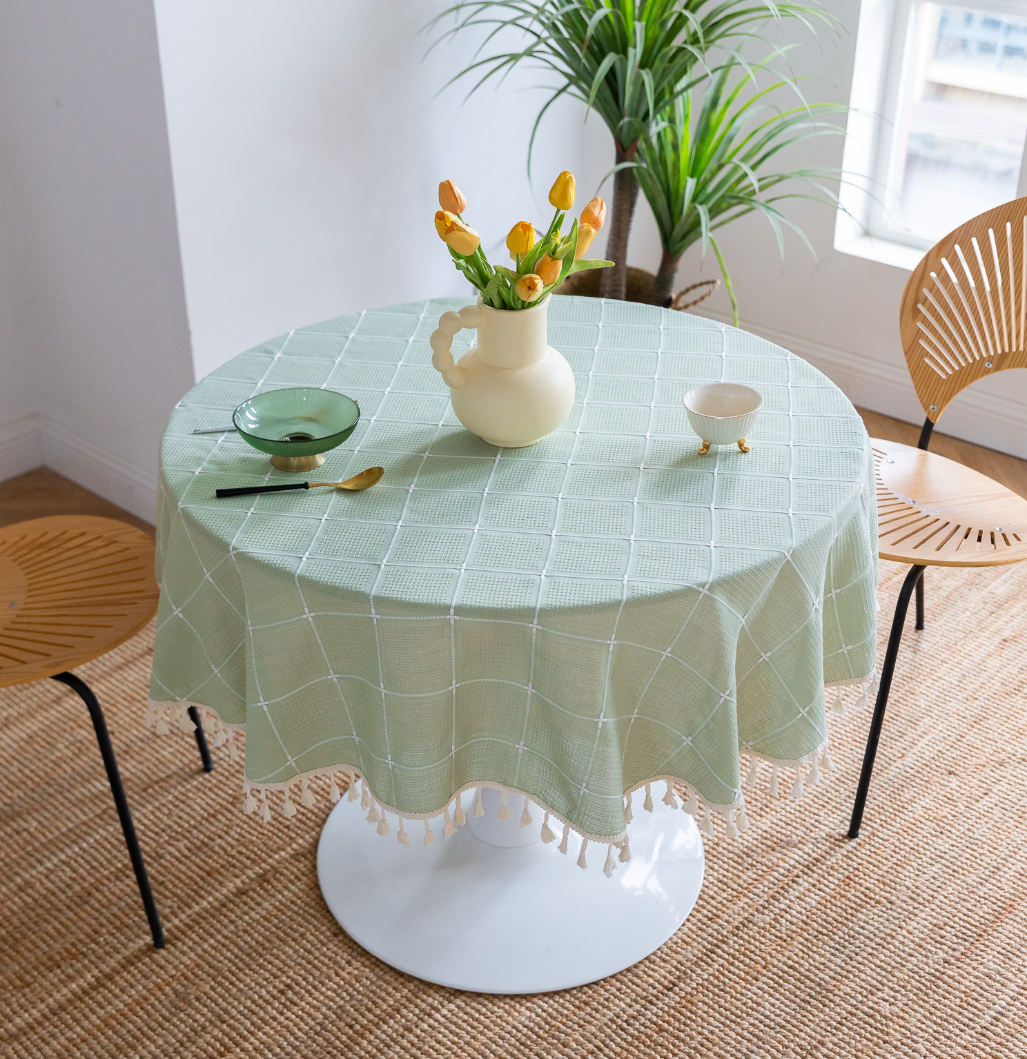 Cross-border new embroidered checkered decorative items, home tablecloths, Japanese solid color, American thickened table cushions pic 22