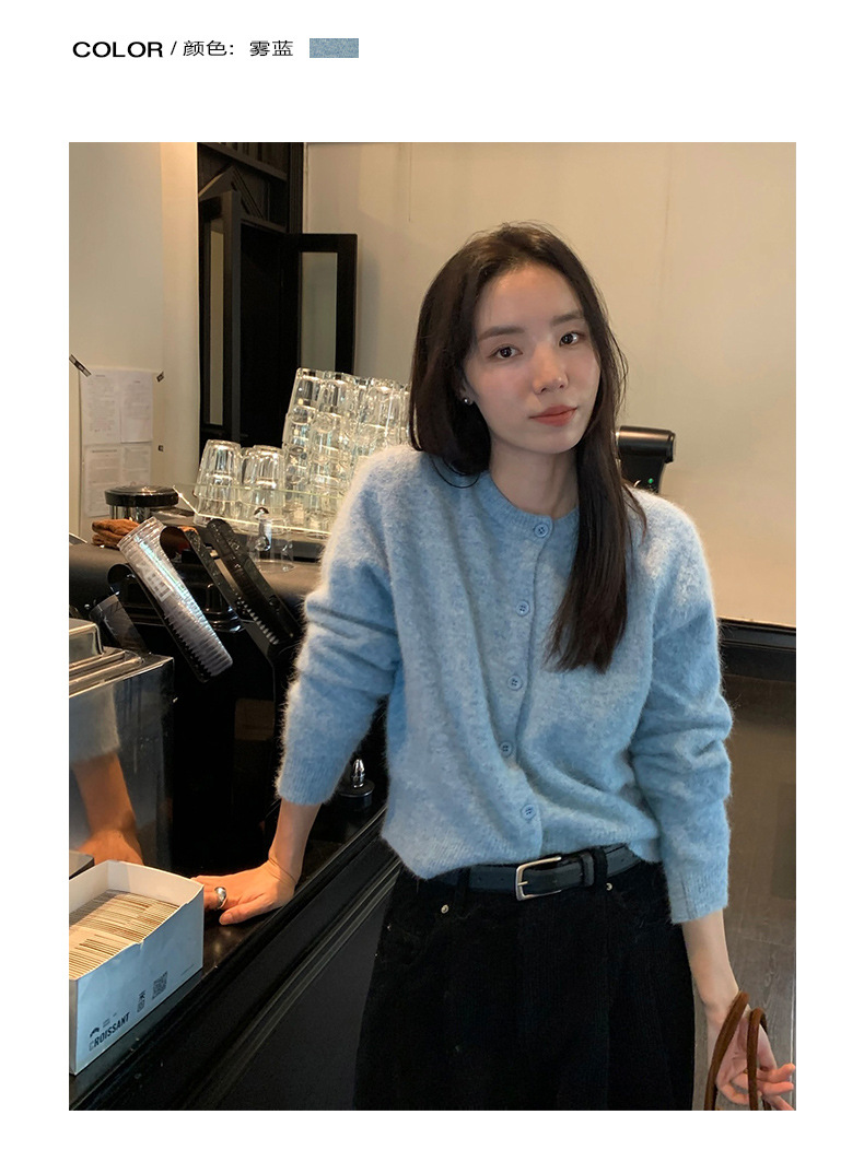 TG 净版兔毛绒针织圆领开衫女冬季2023新款温柔风保暖厚毛衣21699详情5