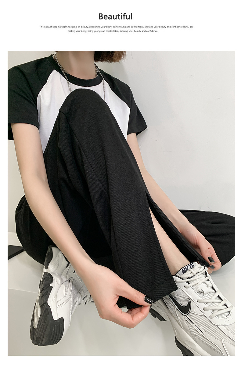 Black slit wide-leg pants for women, 2021 new style slimming casual pants, high-waisted loose straight leg with drape, versatile floor-length pants pic 21