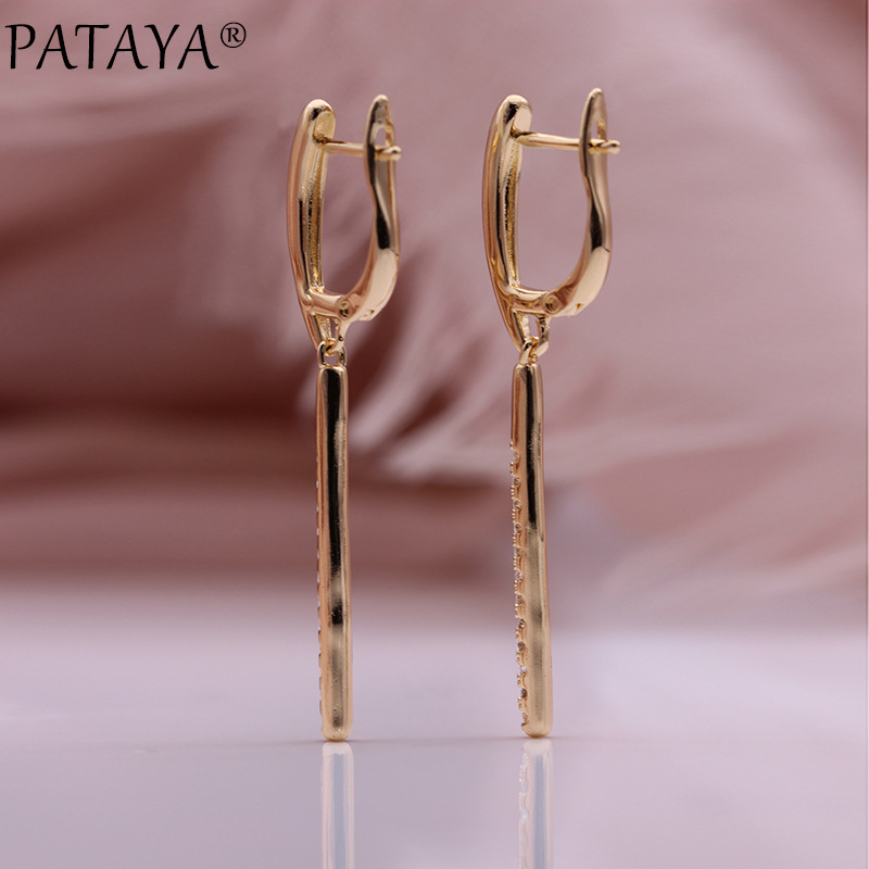 PATAYA585 rose gold electroplated earrings, cross-border direct supply, AliExpress micro-inlaid zircon pendant long earrings pic 3