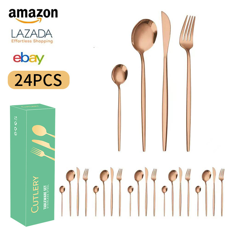 Cross-border Amazon Portuguese stainless steel tableware 24-piece set for 6 people, Western steak, knife, fork and spoon gift box set pic 5