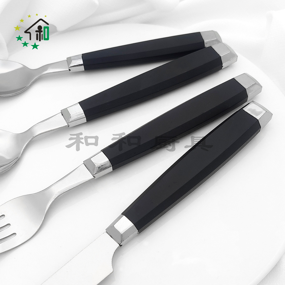 收纳桶塑料手柄西餐牛排餐具不锈钢刀叉勺子24件套装 cutlery set详情32