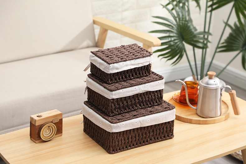 Imitation rattan woven fabric storage basket, dirty clothes, socks, tissue storage box, rectangular dried fruit and snack storage basket set pic 29