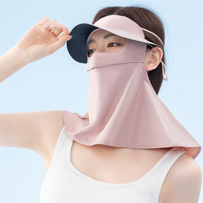 黑胶长款面罩全脸遮阳防晒口罩太阳帽子夏季骑行护颈冰丝面罩批发详情15