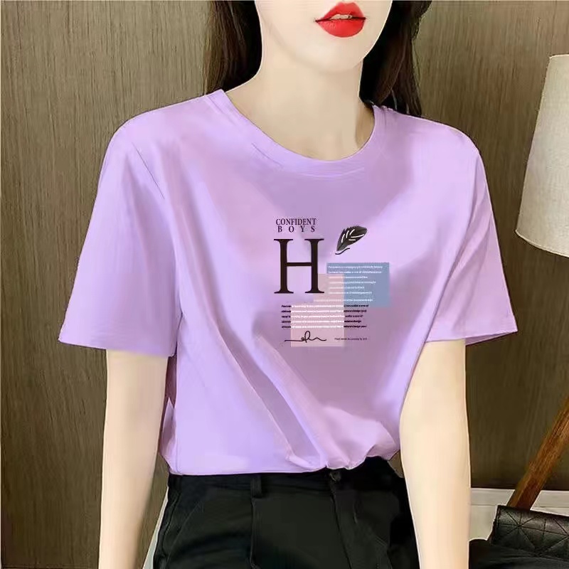 白色女士棉短袖T恤女2023新款夏季小个子体恤正肩大码印花上衣详情24