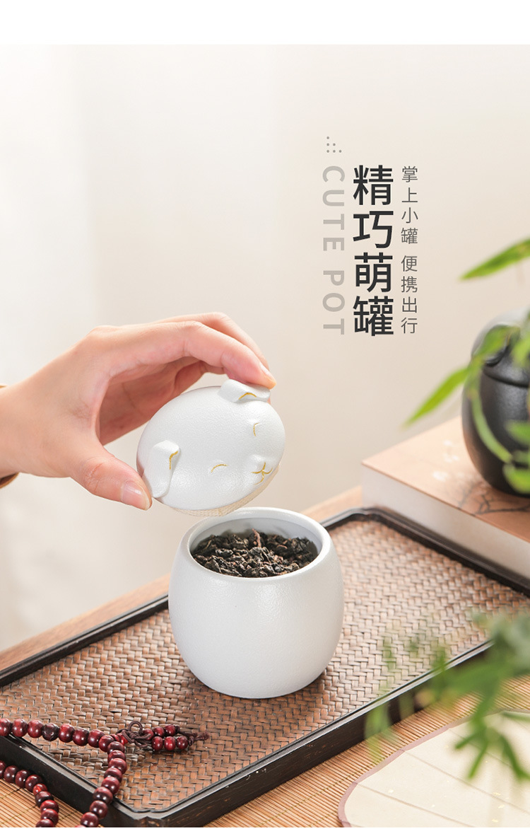 Dog pet can decoration, tea storage can, porcelain sealed can, puppy can, portable small size, travel flower tea can logo pic 5