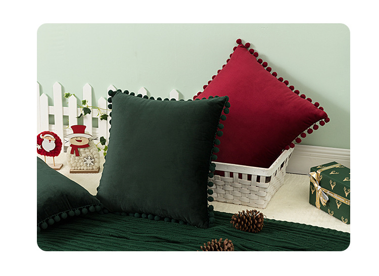 Cross-border InS-style velvet ball pillowcase, Nordic simple solid color cushion cover, Christmas sofa pillow cover pic 12