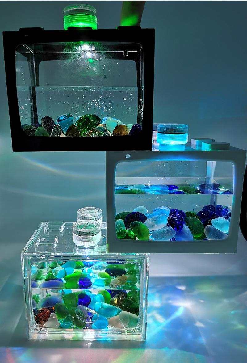 小鱼缸小型桌面创意生态缸微景观斗鱼缸迷你热带鱼水族箱带led灯详情10