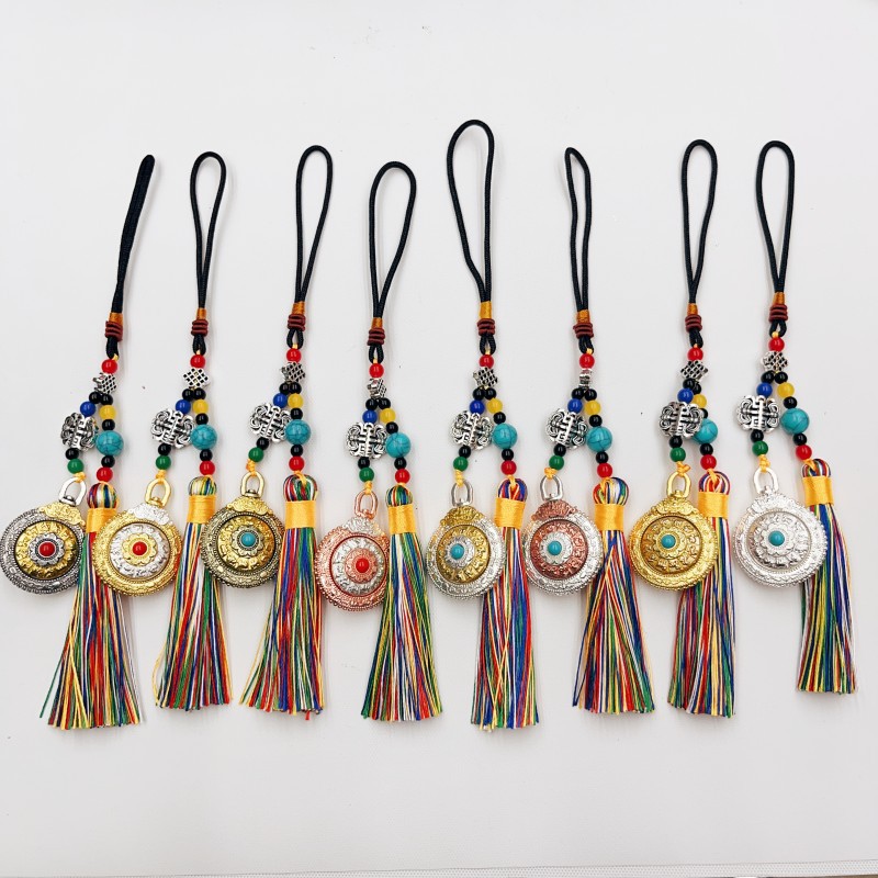 旋转十二生肖九宫八卦八吉祥吊坠流苏款车挂包挂件仿藏银腰牌详情9