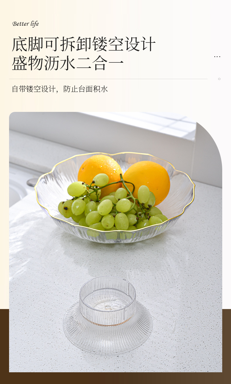 新款轻奢时尚水果盘沥水家用简约时尚客厅高颜值透明高脚塑料果盘详情5