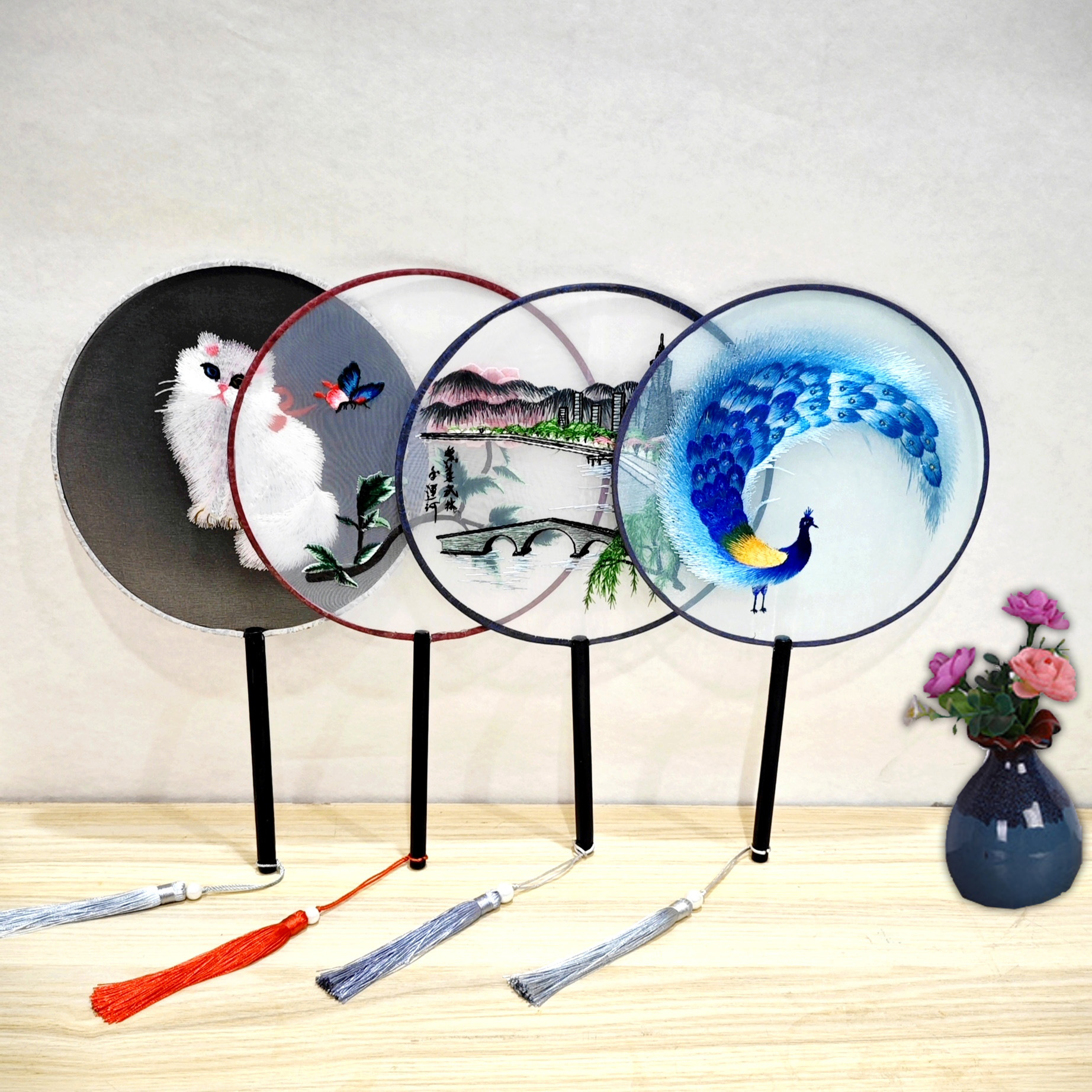 古风扇子印花团扇木质品定制中国风宫扇舞蹈扇子古典绢面扇子批发详情19