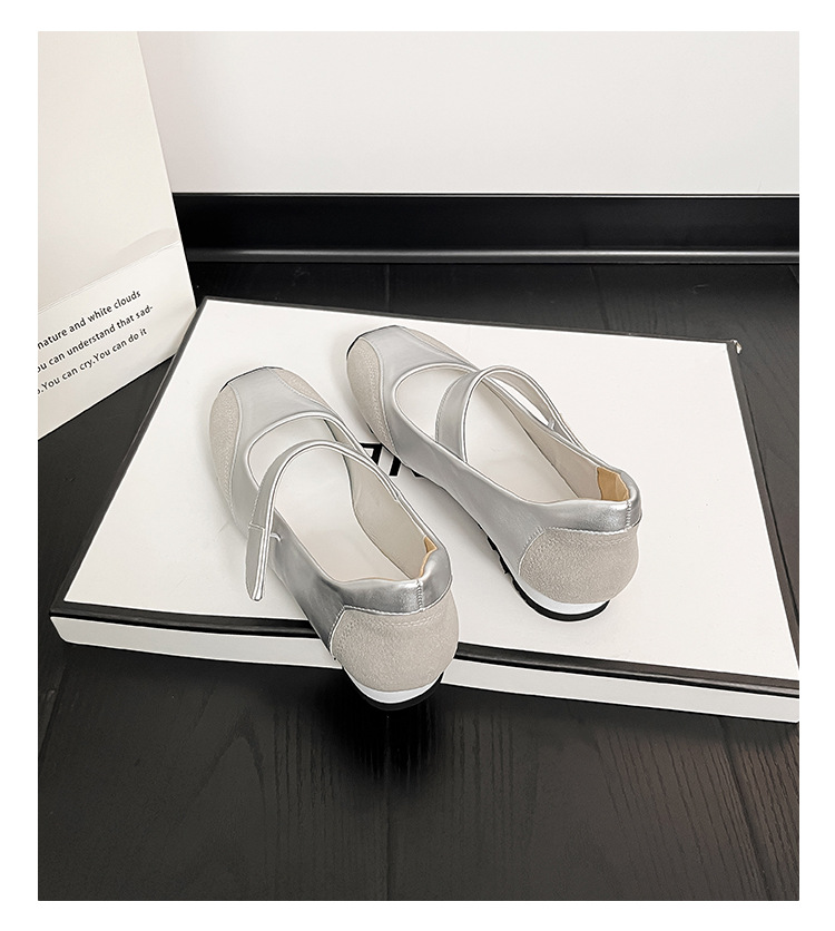 现货小银鞋浅口平跟芭蕾鞋中跟小方头单鞋慵懒风韩系复古德训鞋女详情25
