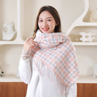 2023韩版长款格子围巾女冬季新款时尚保暖加厚仿羊绒流苏披肩外贸详情28