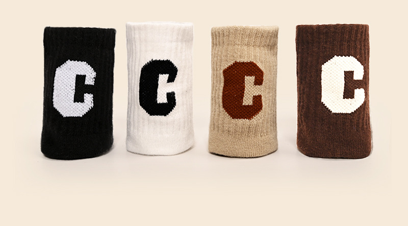 儿童袜子春秋款冬季纯色韩系女童2022秋季新款中筒棉袜C字母男童详情3