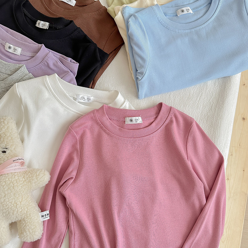 A white long-sleeved loose T-shirt for children, a cute base layer, top and mask T-shirt for boys, girls and babies in spring and autumn pic 9