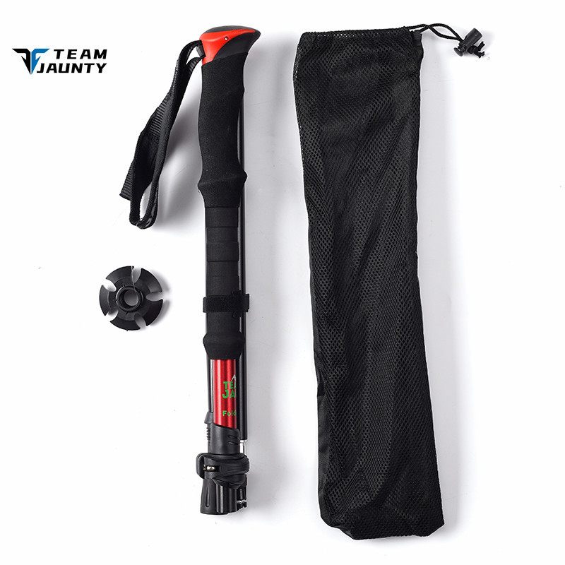Cross-border best-selling high-strength four-section telescopic folding short trekking poles EVA outdoor straight-handled poles with storage bags in stock pic 9