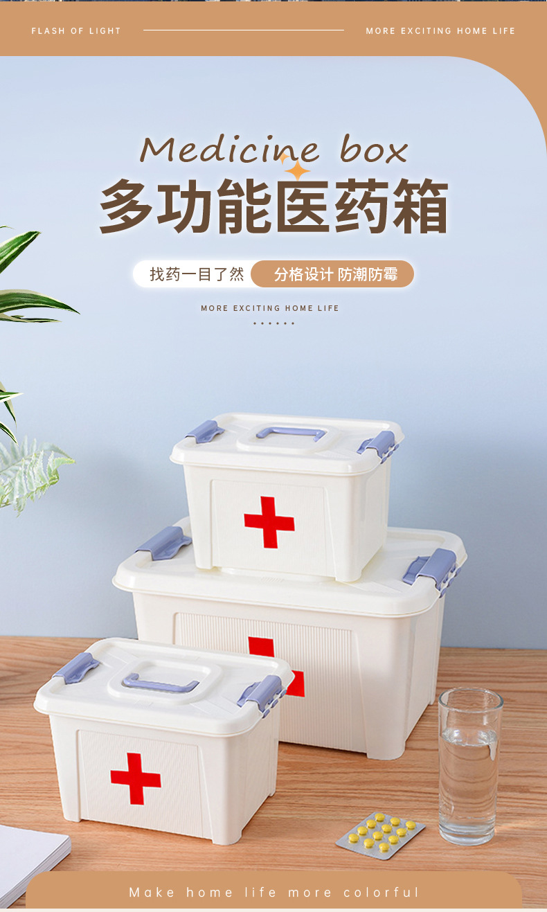 厂家现货家用手提医药箱带隔层急救药箱医院药房出诊多功能收纳箱详情7