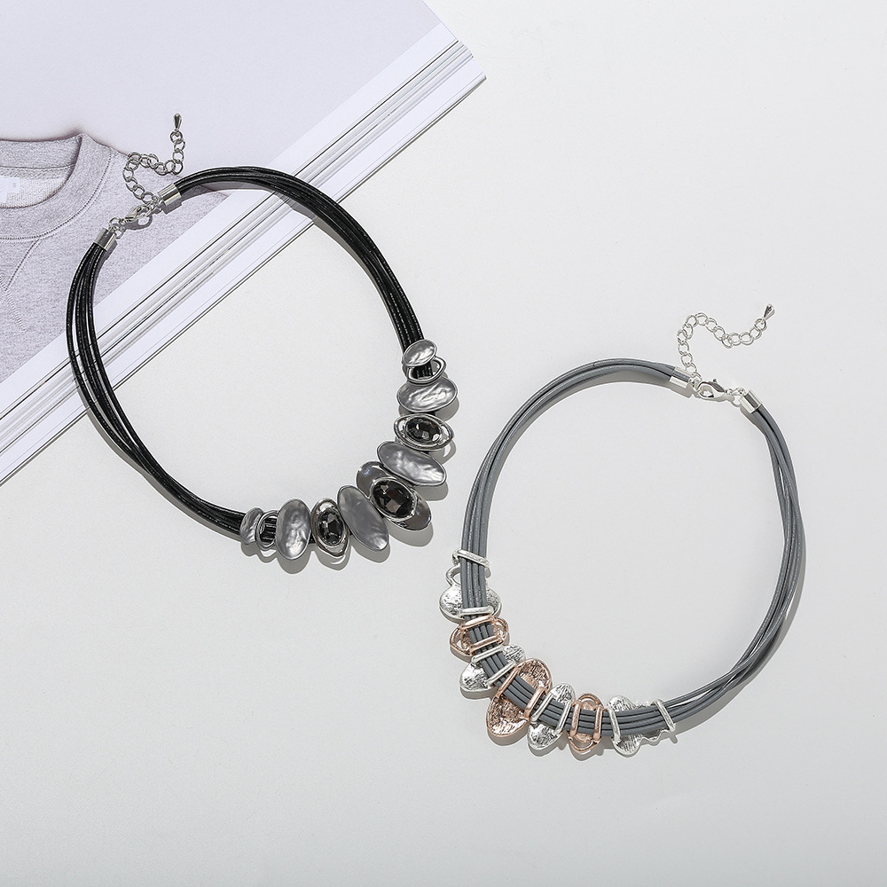 亚马逊外贸新款不规则项链锁骨链女士金属短款复古简约项链批发详情3