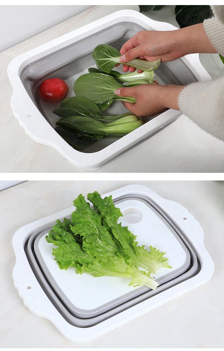 New thickened outdoor portable basin, draining and washing vegetable basket, multi-functional household folding cutting board in stock pic 7