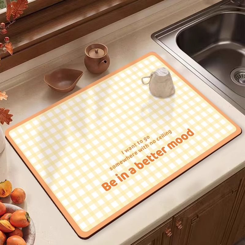 硅藻泥厨房沥水垫清新格子吧台吸水吸油防滑垫桌面速干耐高温餐垫详情14