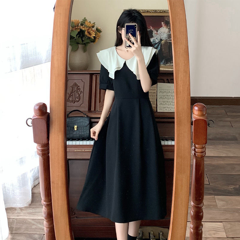 胖MM大码夏新款文艺复古小清新法式荷叶领收腰系带连衣裙短袖显瘦详情5