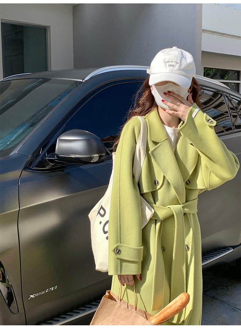 Q469 Dongdaemun Double-sided Cashmere Coat Korean version Autumn and Winter New Style Wool Tie suit collar woolen coat for women pic 23