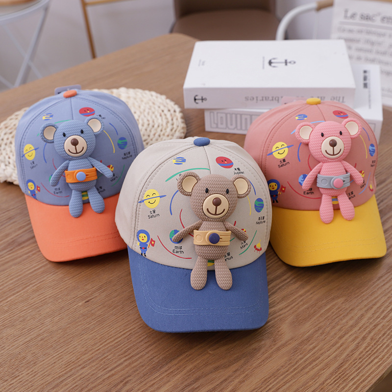 Korea cute bear kids baseball cap primavera nuevo estilo desmontable oso bebé sombra dutch tong cap wholesale tide pic 5