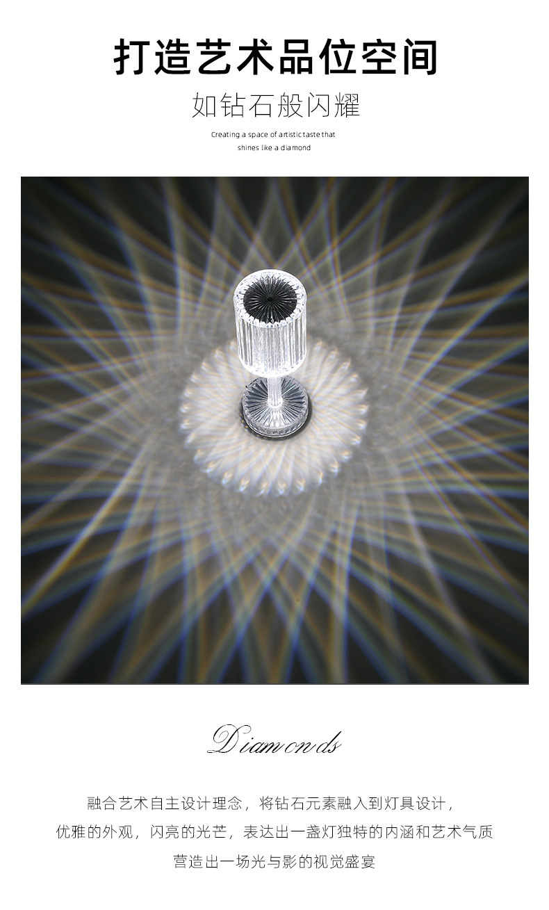 Cross-border Gatsby crystal table lamp, Spanish ambient light, hotel diamond romantic and warm led display piece pic 2