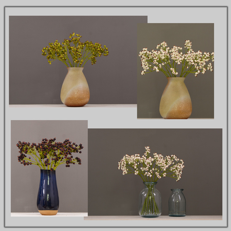 Dongli Flower Industry offers wholesale of artificial flowers for Chinese-style living room, home and dining table decoration. We provide one-piece consignment services for large branches, multi-headed artificial berries, rose fruits, small white fruits and green fruits pic 2