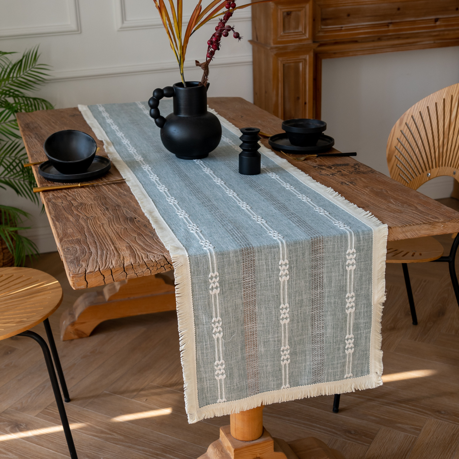 (Light Moon - tassel) American-style hollowed-out table flag woven home coffee table TV cabinet Hotel bed flag Yama pic 18