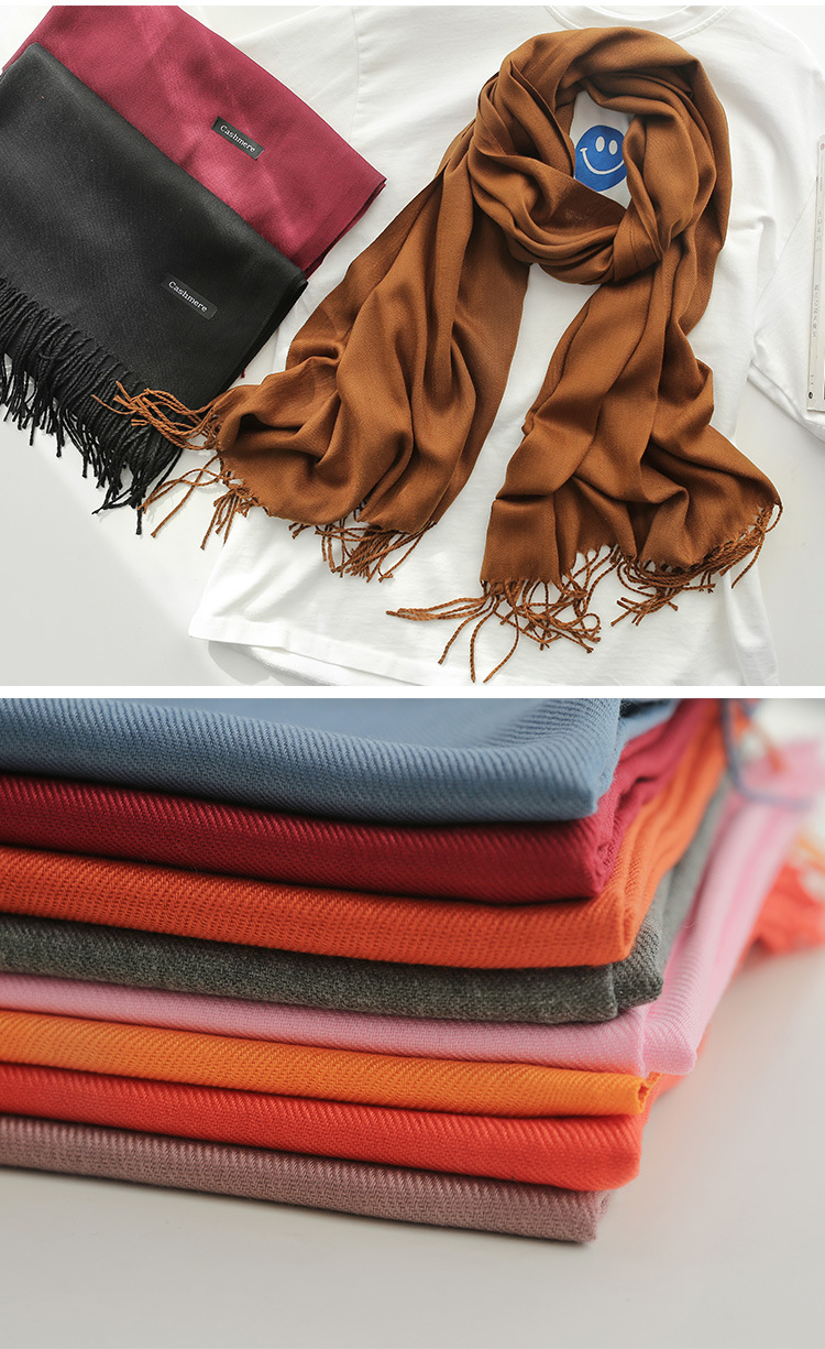 Solid-color faux cashmere scarf, a bestseller for women in autumn and winter. 220g classic glossy single-color tassel, versatile and warm shawl gift pic 9