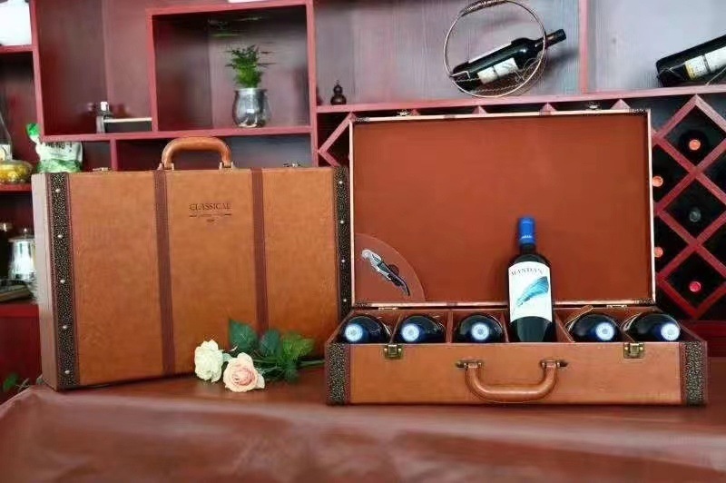 Four red wine gift boxes, red wine leather boxes, antique box series, red wine boxes, Mid-Autumn Festival gift boxes, red wine packaging gift boxes pic 24