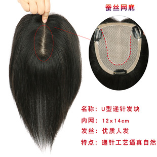 Wig for women with medium to long hair, French Internet celebrity, real hair, hair cover style, collarbone long straight hair, real hair cover factory wholesale pic 3