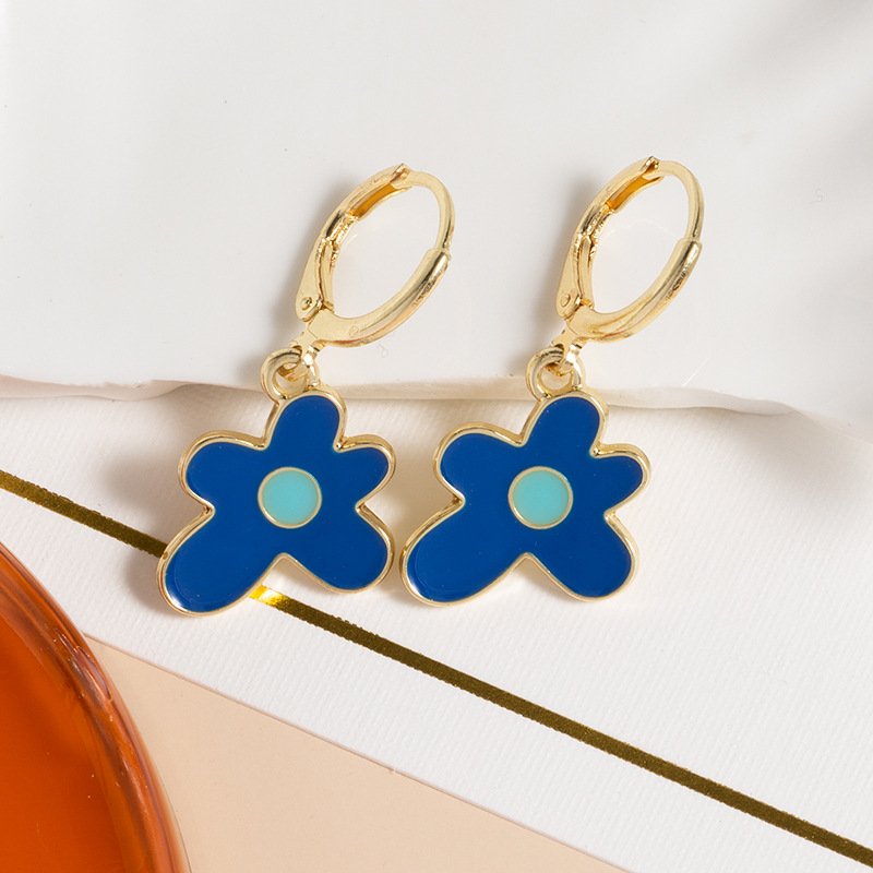 Klein blue series earrings, fashionable, retro and niche, flower-shaped heart-shaped butterfly earrings, personalized and elegant earrings wholesale pic 5