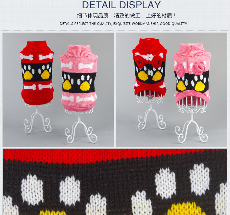 Cute pet clothing with footprint bone patterns, cat clothing, thick and warm knitted dog sweaters for autumn and winter pic 9