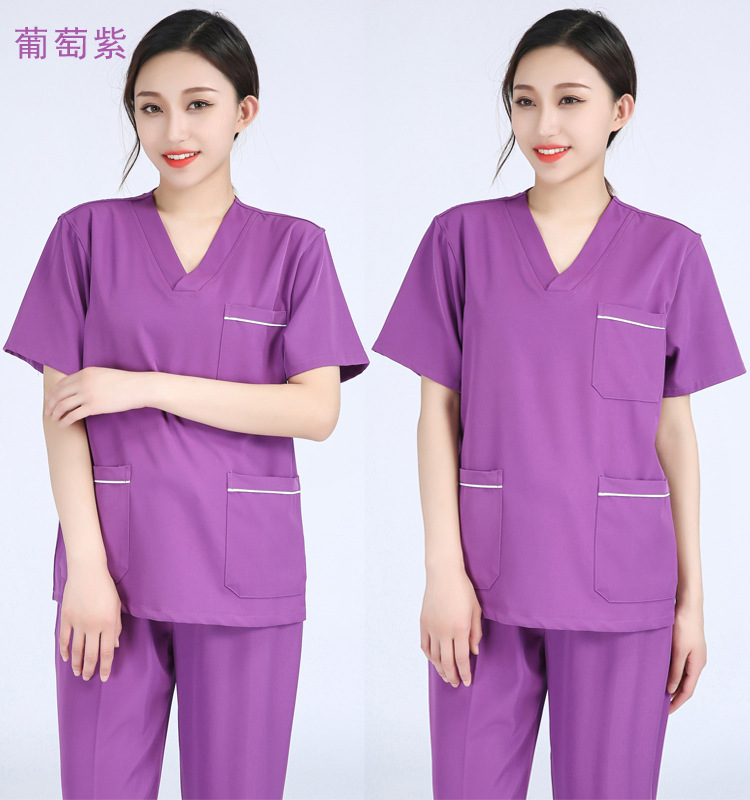 夏季弹力洗手衣夏季女短袖长袖套装护士美容院口腔薄款医生工作服详情16