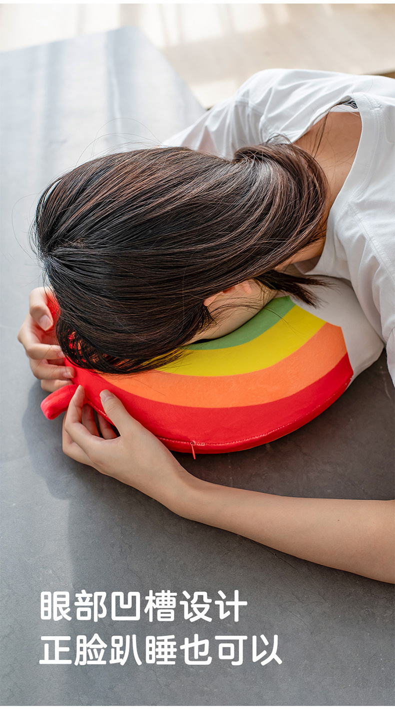 卡通印花彩虹记忆棉U型枕 康乐屋办公旅行午休护颈枕飞机颈枕批发详情6