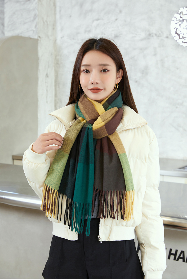 2022 New checkered scarf for women, a sweet and versatile Japanese and Korean style warm scarf, a fashionable shawl, and a faux cashmere scarf for women pic 33
