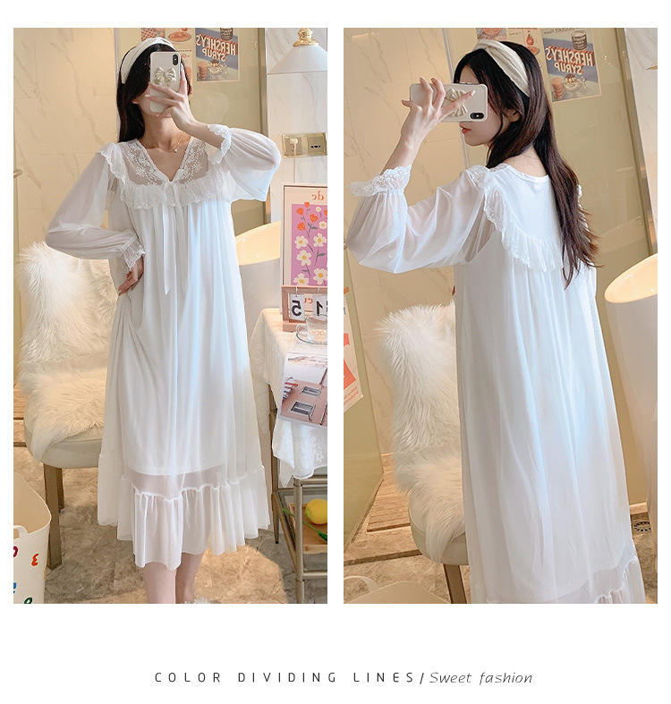 人气公主风睡裙女长袖网纱性感连衣裙长袖宫廷休闲纯棉睡衣睡裙秋详情17