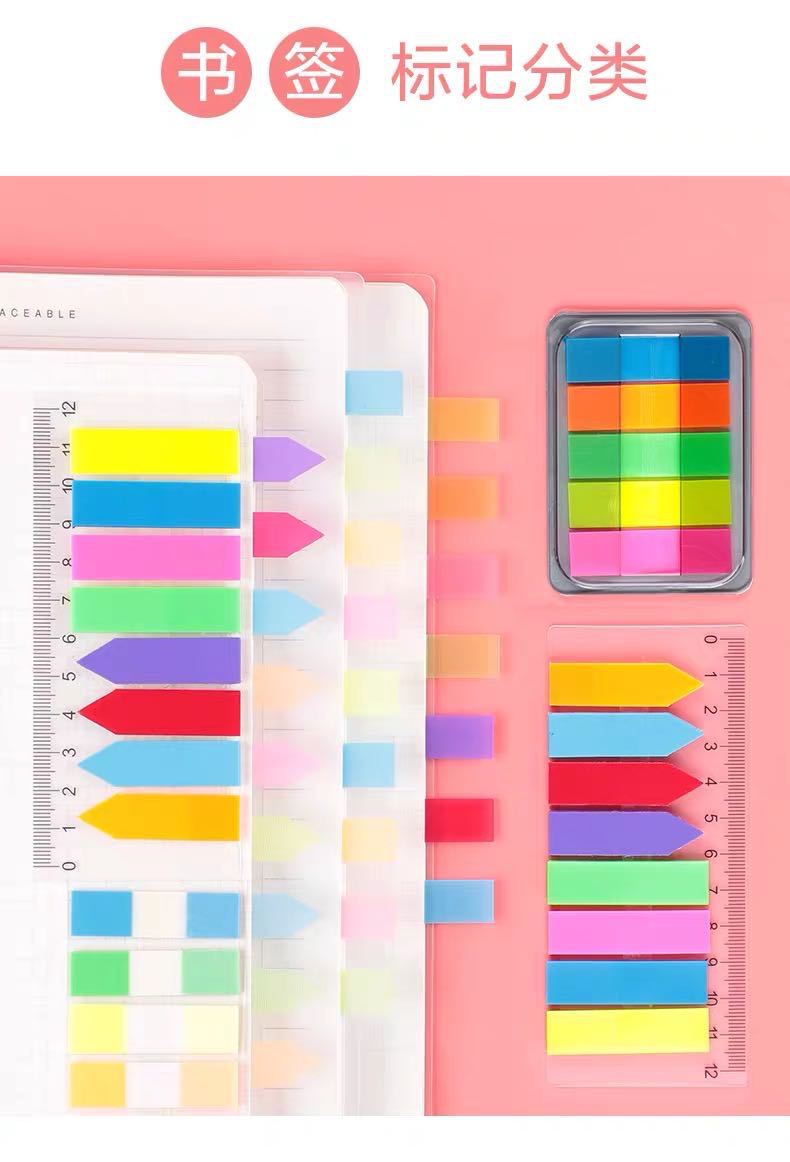Index label paper fluorescent indicator sticker, pull-out colorful Korean fresh and clean sticky note, student classification marking pic 15