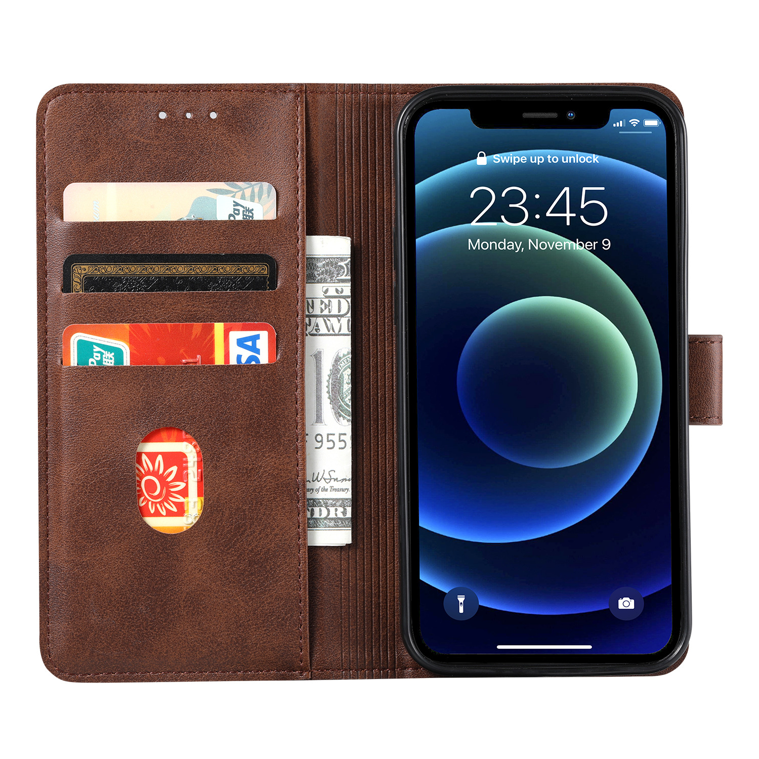 Suitable for iPhone15 wallet case, 8Plus phone case, calfskin genuine leather protective case, and SIM card for iPhone7 pic 4