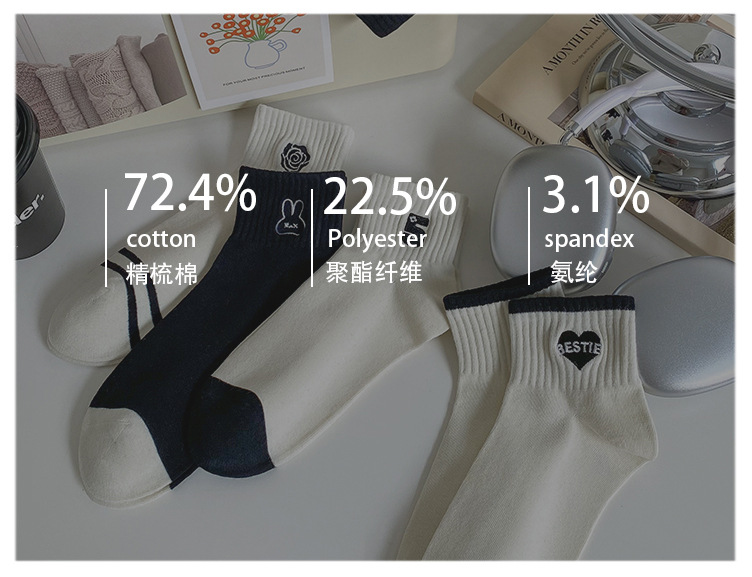 袜子地摊一件代发秋冬季女士袜子 ins风低帮棉袜 刺绣短筒拼色船袜女 诸暨女袜批发一件代发详情13