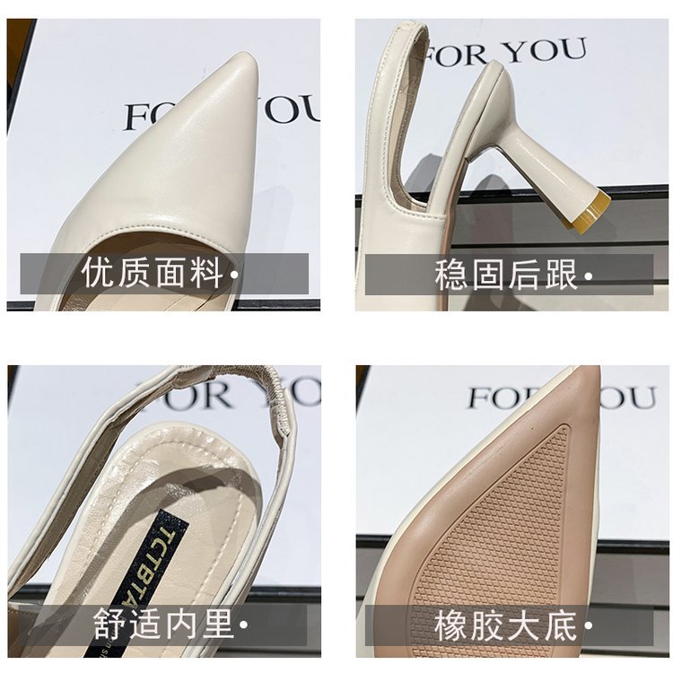 2023春夏季新款尖头高跟鞋女细跟包头凉鞋后空浅口单鞋女详情80