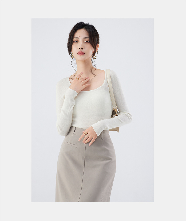 48-count fine-spun wool sweater for women, 100 pure wool seamless one-piece base layer, slim 18-stitch ultra-fine knitted sweater, thin pic 21