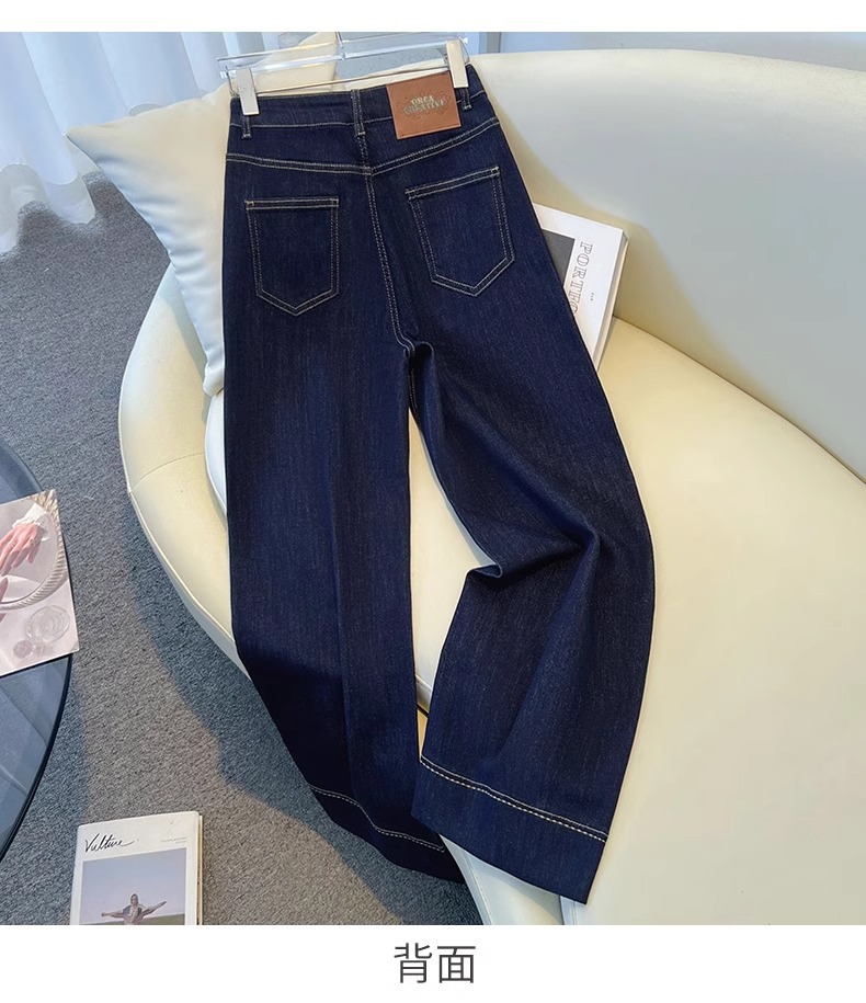 新款高腰复古小个子加绒九分直筒裤深蓝色牛仔裤阔腿裤女秋冬2024详情12